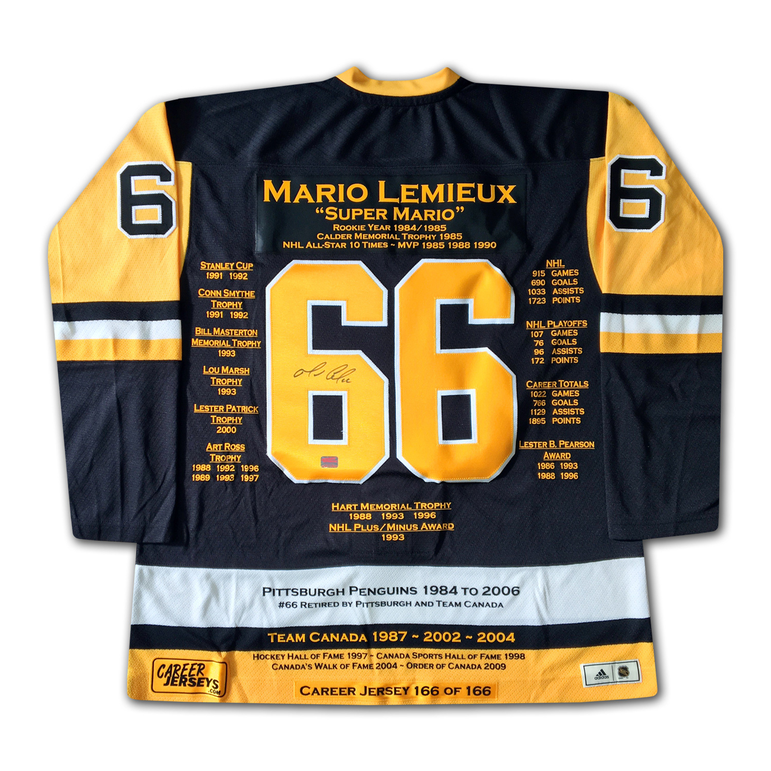 Mario Lemieux Career Jersey 166 of 166 Autographed Pittsburgh Penguins eBay